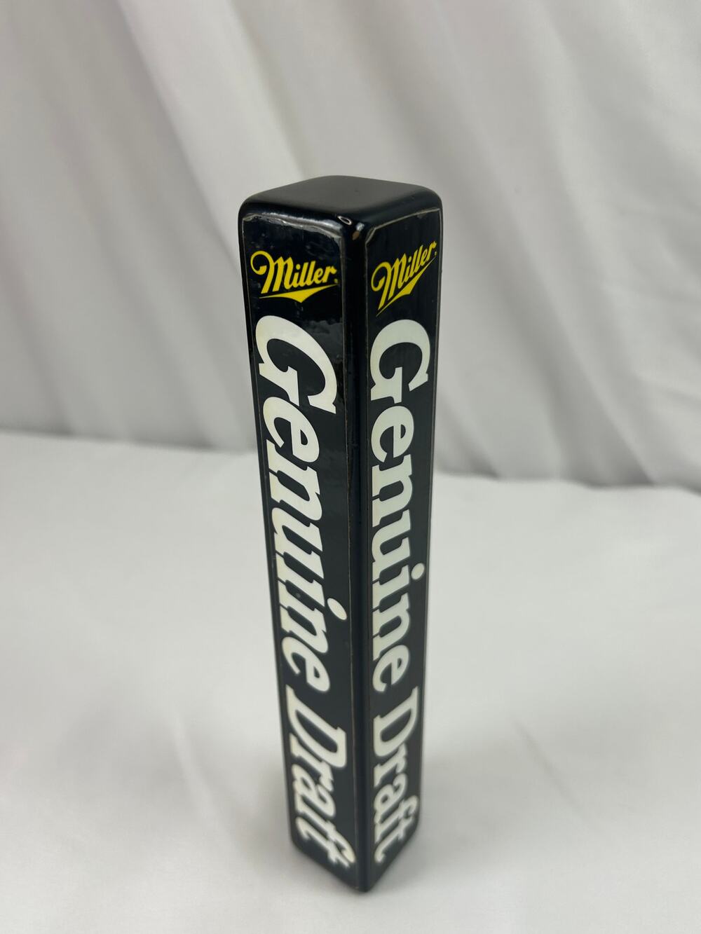 Vintage Miller Genuine Draft MGD Black 4 Sided Wood Beer Tap Handle 9 Inch